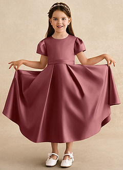 Azazie Princess Blumenmädchenkleider A-Linie Plissee Matte Satin Kleid Amethyst image3