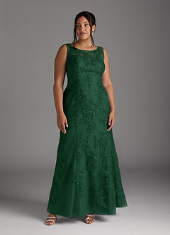 Azazie Whilhelmina Kleider für die Brautmutter Meerjungfrau-Linie Spitze Chiffon Kleid Dunkelgrün image12