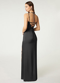 Azazie Desi Abiti da Damigella Abito Tubino in Raso Elasticizzato in Pizzo con Scollo Halter Nero image5