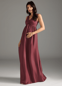 Azazie Yetta Brautjungfernkleider für Schwangere A-Linie Plissee Stretch-Satin Bodenlänge Kleid image1