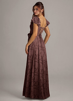 Azazie Aricella Bridesmaid Dresses Espresso A-Line Corset Floral Burnout Dress image4