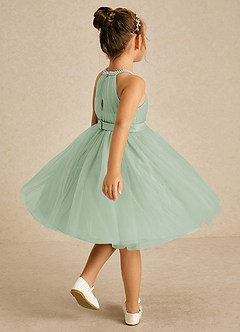 Azazie Honey Blumenmädchenkleider A-Linie Mit Perlen Matte Satin Kleid Agave image4