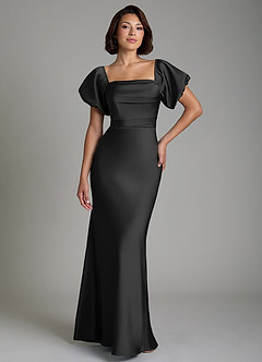 Azazie Lea Bridesmaid Dresses Black Mermaid Off the Shoulder Stretch Satin Convertible Dress image1
