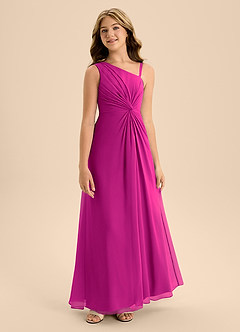 Azazie Brooke Junior Fuchsia A-Line Side Slit Chiffon Dress image5