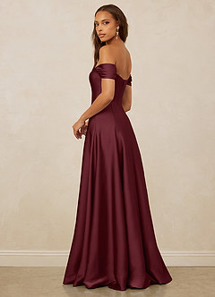 Christian Siriano Bridal for Azazie 1002 Bridesmaid Dresses Cabernet A-Line Off the Shoulder Stretch Satin Convertible Dress image3