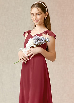 Azazie Everett Junior Pomegranate A-Line Chiffon Dress image6