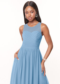 Azazie Nina Robes de demoiselle d'honneur Robe Trapèze en Mousseline de soie Plissée Poudre Bleue image5