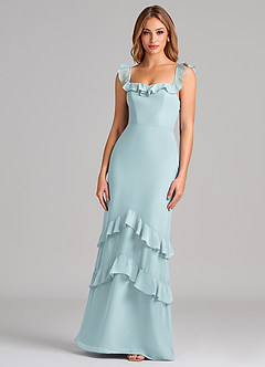 Azazie Marilynn 신부 들러리 드레스 인어 오프 더 숄더 쉬폰 바닥 길이 드레스 image1