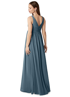 Azazie Yetta Maternity Bridesmaid Dresses A-Line V-Neck Gathered Chiffon Floor-Length Dress image5