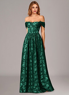 Azazie Hazel Bridesmaid Dresses Emerald A-Line Corset Floral Burnout Dress image3