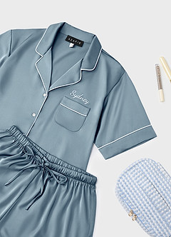 front Personalized Embroidered Satin Pajama Set