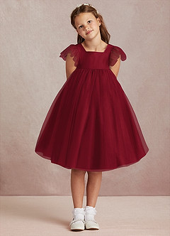 Azazie Kalio Flower Girl Dresses Burgundy A-Line with Sleeves Tulle Dress image2