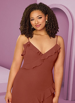 Barbie ♥ Azazie Jurken voor bruidsmeisjes Jurk van Chiffon met Kolom Kastanjebruin image14