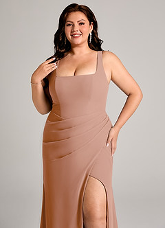 Azazie Mero Brautjungfernkleider Etui Plissee Chiffon Kleid Champagner Rosa image14
