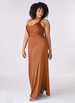 Barbie ♥ Azazie Bridesmaid Dresses Copper Mermaid Pleated Stretch Satin Dress image9