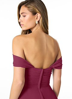 Azazie Kaitlynn Bridesmaid Dresses Mulberry Empire Ruched Chiffon Convertible Dress image6
