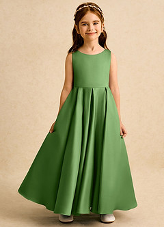 Azazie Pepper Flower Girl Dresses Basil A-Line Pleated Matte Satin Dress image4