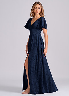 Azazie Kimber Jurken voor bruidsmeisjes Jurk van Bloemen Burn-out met A-Lijn met Zakken Donkere Marine image5