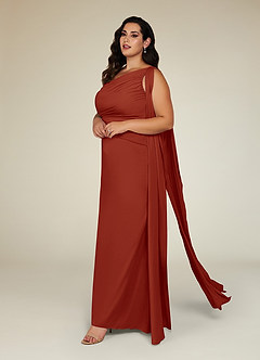 Azazie Franchesca Mother of the Bride Dresses Rust Mermaid Pleated Stretch Chiffon Dress image9