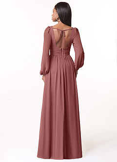 Azazie Norah Bridesmaid Dresses Amethyst A-Line V-Neck Long Sleeve Chiffon Dress image2