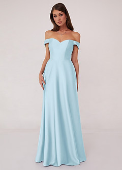 Barbie ♥ Azazie Bridesmaid Dresses Sky Blue A-Line Off the Shoulder Stretch Satin Convertible Dress image1