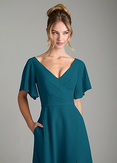Azazie Ambrosia Bridesmaid Dresses Ink Blue A-Line Pleated Chiffon Dress image2