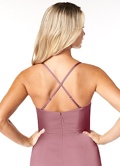 Azazie Marzia Bridesmaid Dresses Vintage Mauve Sheath Cowl Pleated Stretch Satin Dress image3