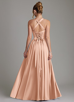Azazie Francis Bridesmaid Dresses Rose Gold A-Line Corset Stretch Satin Dress image2