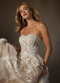 Azazie Keri Wedding Dresses Diamond White Sand Ball-Gown Strapless Lace Dress image4