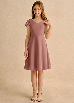 Azazie Narin Girls Formal Flower Girl Dresses Cedar Rose A-Line with Sleeves Chiffon Dress image4