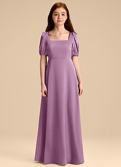 Azazie Briar Junior Abito A-Line in Raso Elasticizzato Fiocco Glicine image7