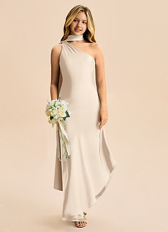 Azazie Briony Junior Etui Plissee Stretch-Satin Kleid Alabaster Weiß image1