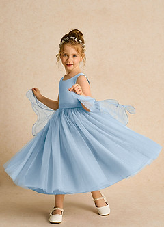 Azazie Pear Flower Girl Dresses Powder Blue Ball-Gown Bow Tulle Dress image2