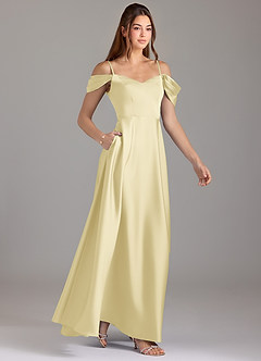 Azazie Marley Brautjungfernkleider Wandelbar A-Linie Schulterfrei Stretch-Satin Kleid Zitronensorbet image4