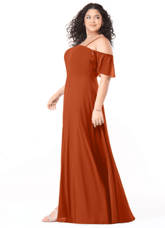 Azazie Sue Bridesmaid Dresses Burnt Orange A-Line Off the Shoulder Chiffon Convertible Dress image9