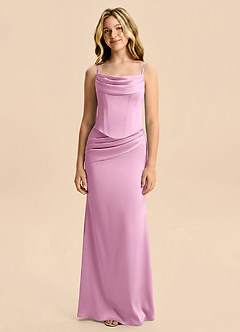 Azazie Sorrel Junior Candy Pink Mermaid Ruched Stretch Satin Dress image4