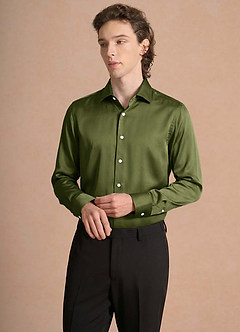 front Julian Olive Stretch Satin Dress Shirt