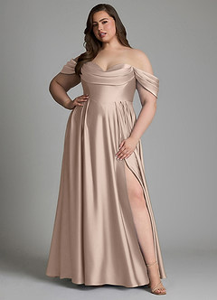 Azazie Loisa Robes de demoiselle d'honneur Robe Trapèze en Satin extensible Épaules dénudées Rose Anglais image12