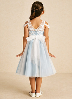 Azazie Sunnie Flower Girl Dresses Sky Blue A-Line Lace Tulle Dress image3