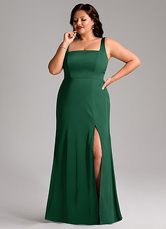 Azazie Frostine Bridesmaid Dresses Dark Green A-Line Bow Stretch Satin Dress image10