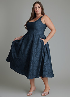 Azazie Amalie Bridesmaid Dresses Dark Navy A-Line Pleated Floral Burnout Dress image10