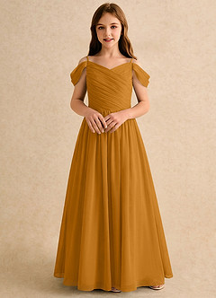 Azazie Chelo Girls Formal Flower Girl Klänningar Klä A-Linje i Chiffong Plisserad image4