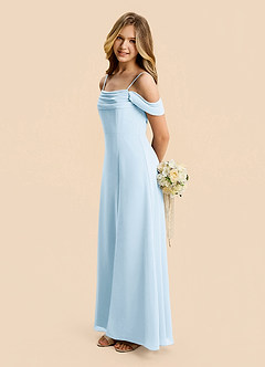 Azazie Lilly Junior Sky Blue A-Line Pleated Chiffon Dress image3
