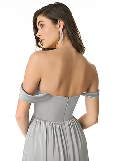 Azazie Morana Final Sale Silver A-Line Off the Shoulder Stretch Satin Convertible Dress image7