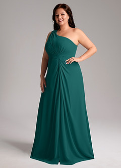 Azazie Brooke Bridesmaid Dresses Peacock A-Line One Shoulder Chiffon Dress image11