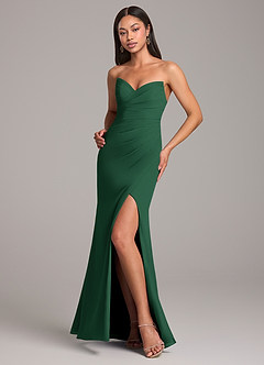 Azazie Yola Bridesmaid Dresses Dark Green Sheath Pleated Chiffon Convertible Dress image4