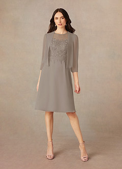 Azazie Klaus Mother of the Bride Dresses Taupe A-Line Scoop Sequins Chiffon Dress image1