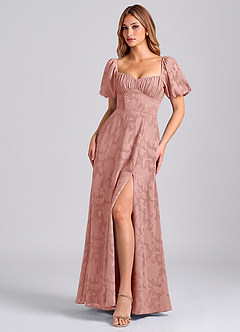Azazie Mirian Brautjungfernkleider A-Linie Herzausschnitt Blumen-Burnout Kleid Rosettenrosa image4