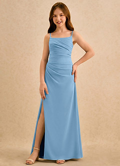Azazie Cannoli Girls Formal Flower Girl Dresses Steel Blue A-Line Pleated Chiffon Dress image5