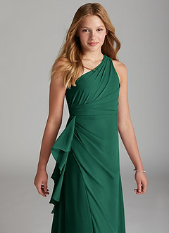 Azazie Maive Junior Emerald A-Line Pleated Chiffon Dress image4